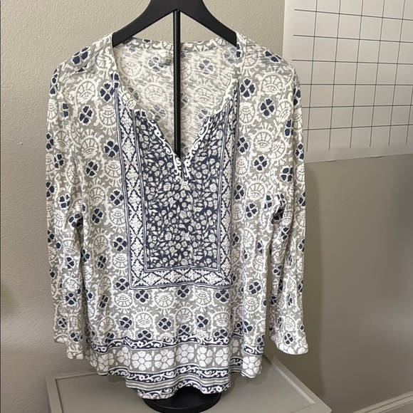 Lucky Brand White and Blue Graphic Blouse - Picture 1 of 10
